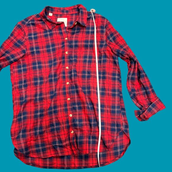 ❤️ JACHS Girlfriend Red & Navy Oversized Flannel Button-Up Shirt (Size M) - Picture 4 of 8